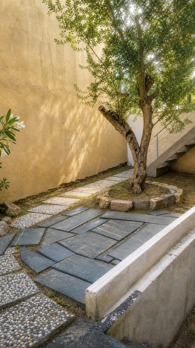 Zeytin ağaçlı bahçe alanı